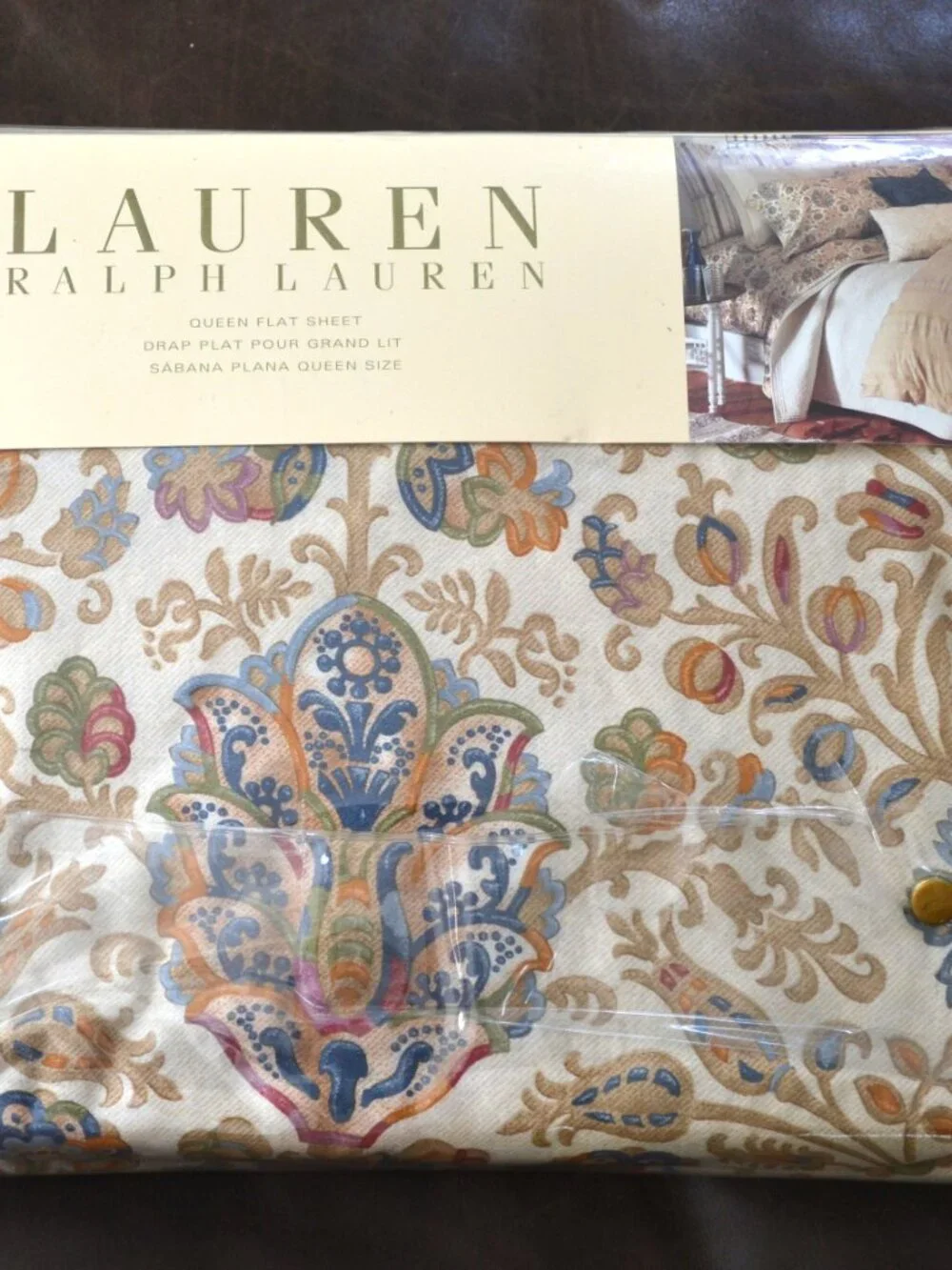 NWT Ralph Lauren Marrakesh Rug Flat Sheet Ribbon Top Edge QUEEN Vintage